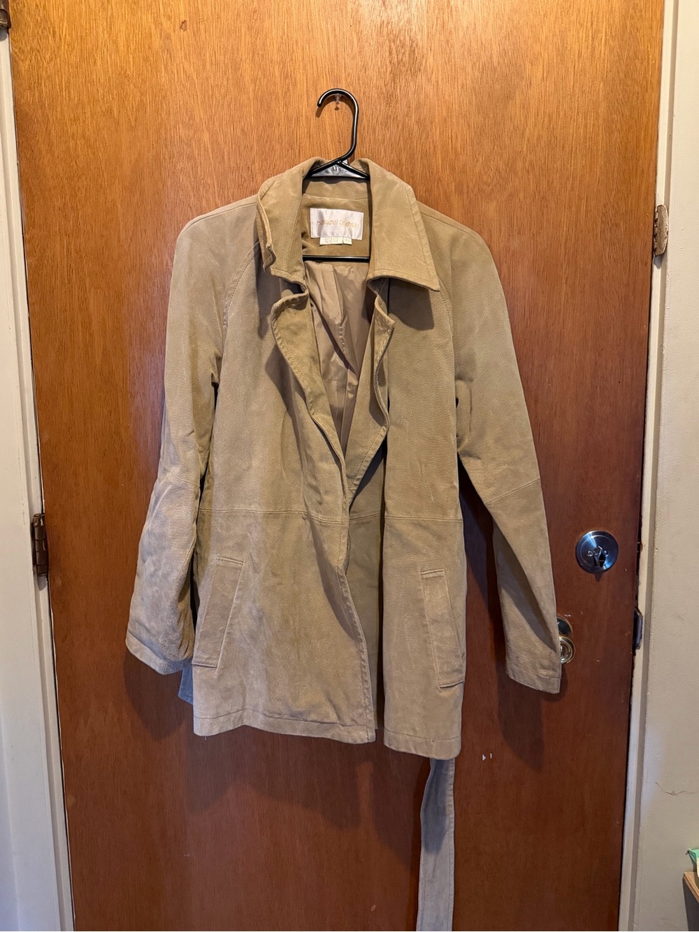 Women's Suede Belted Trench Jacket - Beige